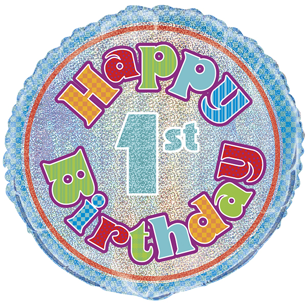 (image for) 18" Happy 1st Birthday Prism Foil Balloons