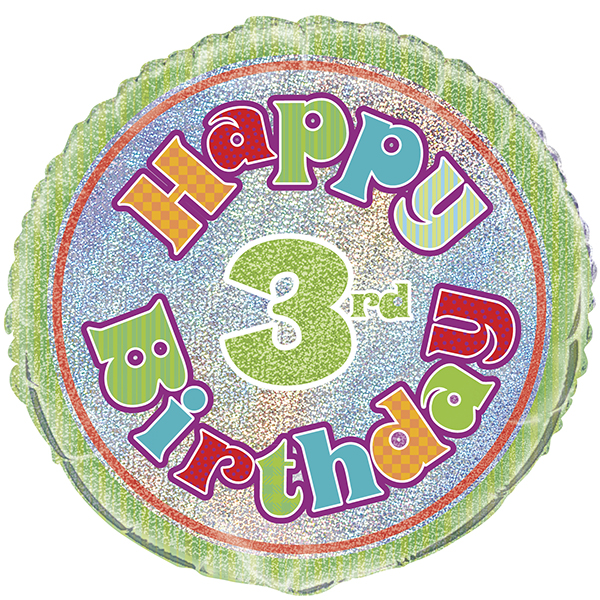 (image for) 18" Happy 3rd Birthday Prism Foil Balloons