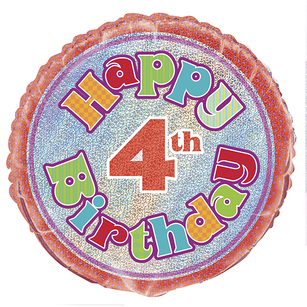 (image for) 18" Happy 4th Birthday Prism Foil Balloons