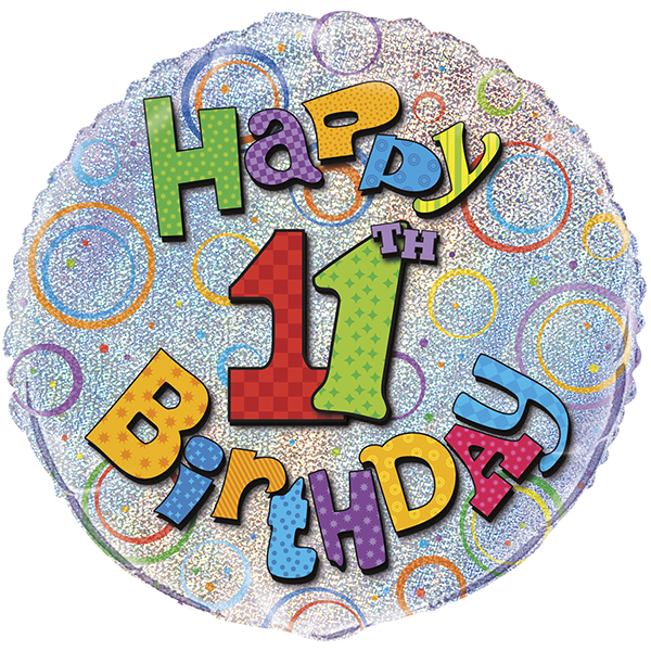 (image for) 18" Happy 11th Birthday Prism Foil Balloons