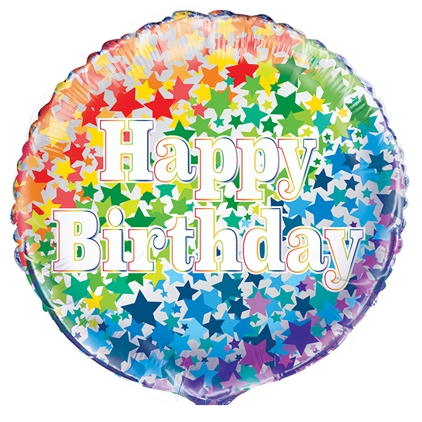 (image for) 18" Happy Birthday Rainbow Stars Foil Balloons