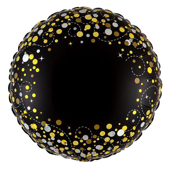 (image for) 18" Sparkling Fizz Black Gold No Message Foil Balloons