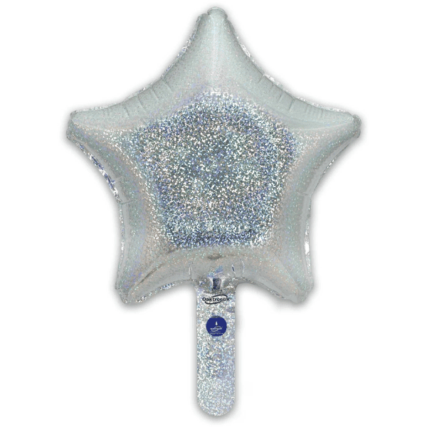 (image for) 9" Holographic Silver Star Self Sealing Foil Balloons 5pk