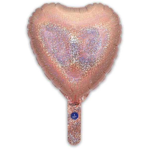 (image for) 9" Holographic Rose Gold Heart Self Sealing Foil Balloons 5pk