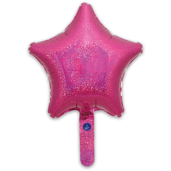 (image for) 9" Holographic Pink Star Self Sealing Foil Balloons 5pk