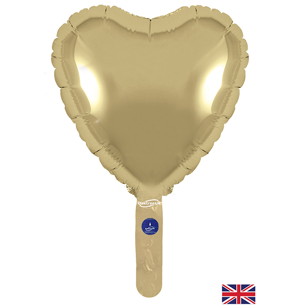 (image for) 9" Gold Silk Heart Self Sealing Foil Balloons 5pk