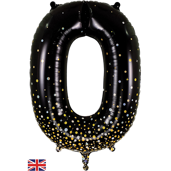 (image for) 34" Black & Gold Sparkling Fizz Number 0 Shape Balloons