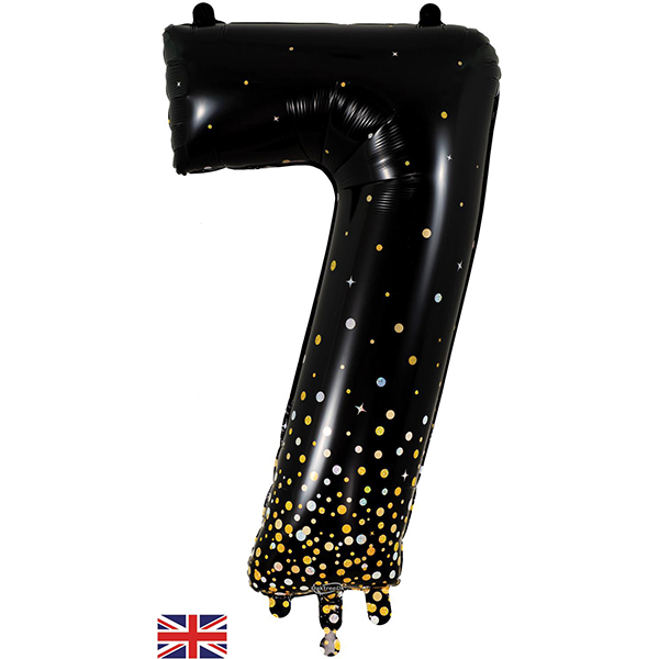 (image for) 34" Black & Gold Sparkling Fizz Number 7 Shape Balloons