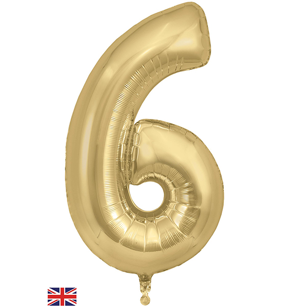 (image for) Oaktree 34" Gold Silk Number 6 Shape Balloons