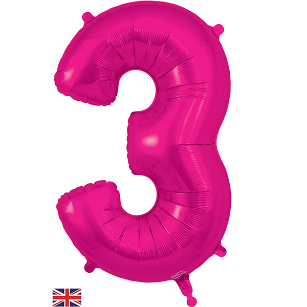 34" Oaktree New Pink Number 3 Shape Foil Balloons