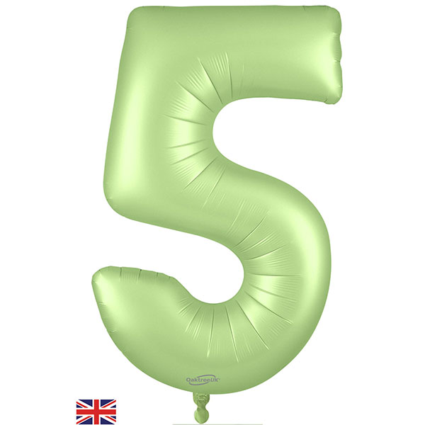 (image for) 34" Oaktree Satin Pastel Pistachio Number 5 Shape Balloons