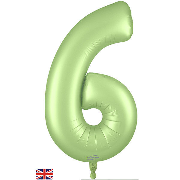 (image for) 34" Oaktree Satin Pastel Pistachio Number 6 Shape Balloons