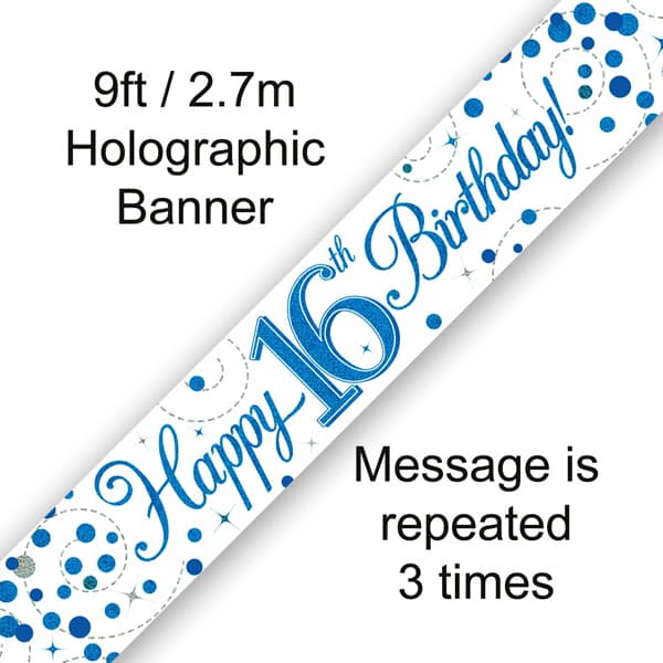 (image for) Blue Sparkling Fizz Happy 16th Birthday Banner