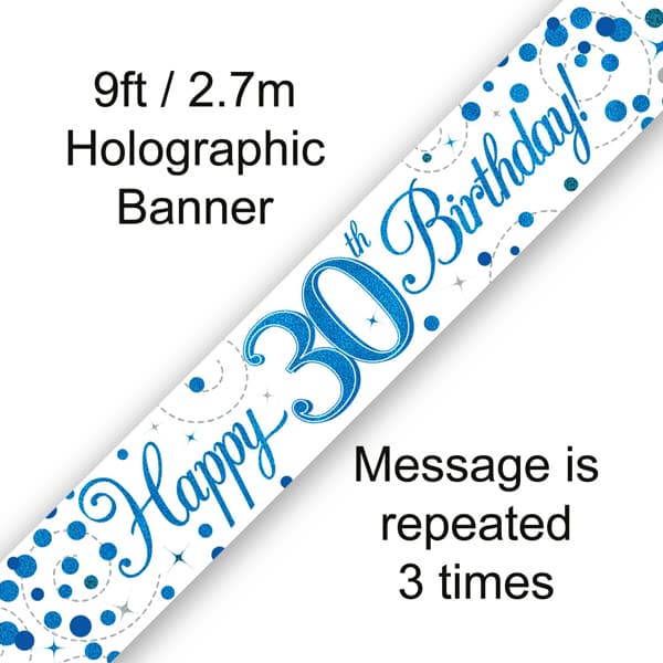 (image for) Blue Sparkling Fizz Happy 30th Birthday Banner