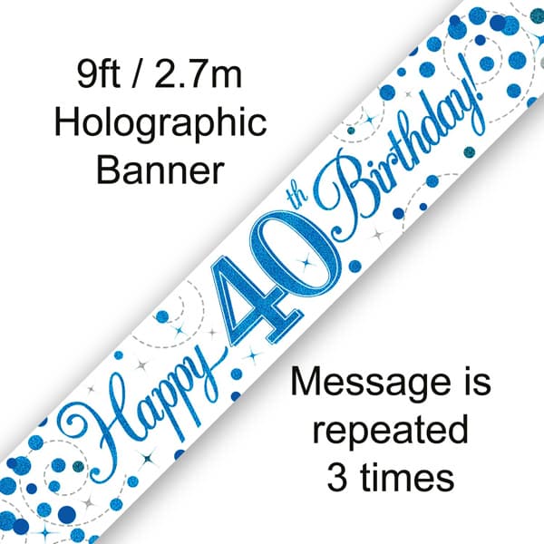 (image for) Blue Sparkling Fizz Happy 40th Birthday Banner