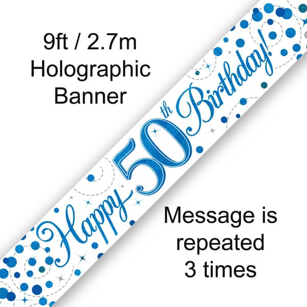 (image for) Blue Sparkling Fizz Happy 50th Birthday Banner