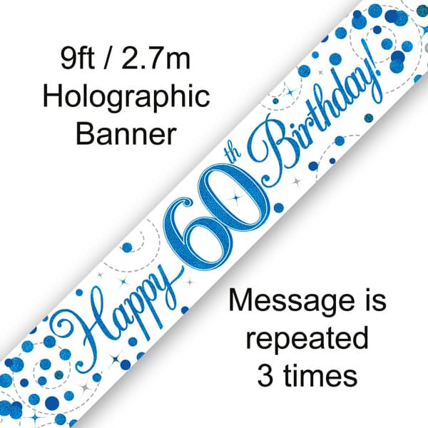 (image for) Blue Sparkling Fizz Happy 60th Birthday Banner