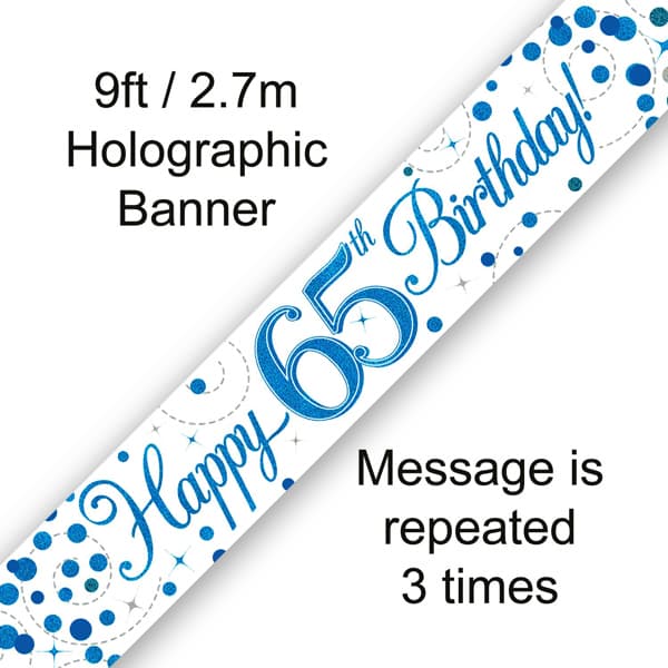 (image for) Blue Sparkling Fizz Happy 65th Birthday Banner