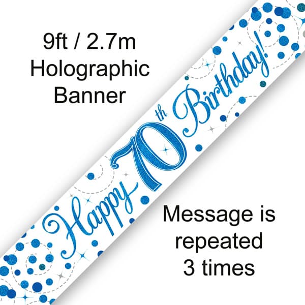 (image for) Blue Sparkling Fizz Happy 70th Birthday Banner