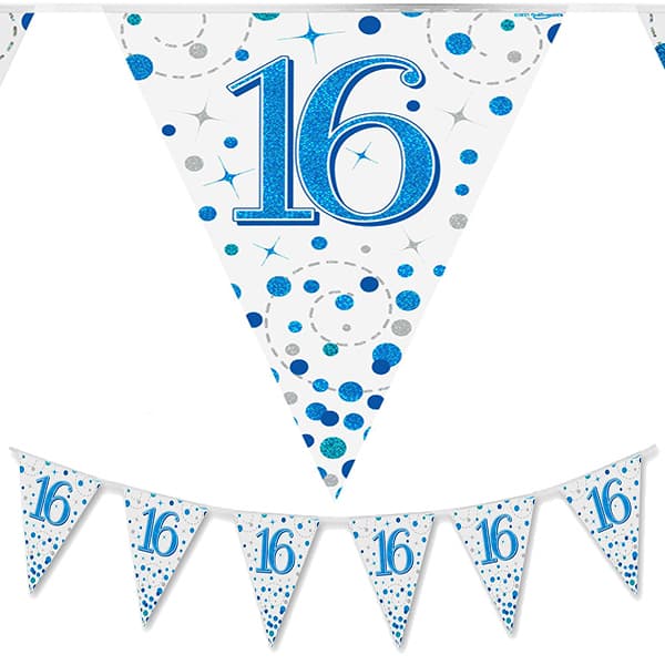 (image for) Happy 16th Birthday Blue Sparkling Fizz Party Bunting