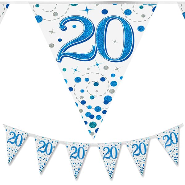 (image for) Happy 20th Birthday Blue Sparkling Fizz Party Bunting