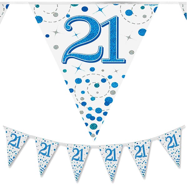 (image for) Happy 21st Birthday Blue Sparkling Fizz Party Bunting