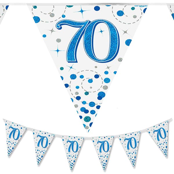 (image for) Happy 70th Birthday Blue Sparkling Fizz Party Bunting