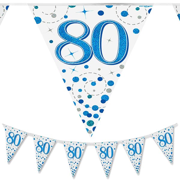 (image for) Happy 80th Birthday Blue Sparkling Fizz Party Bunting