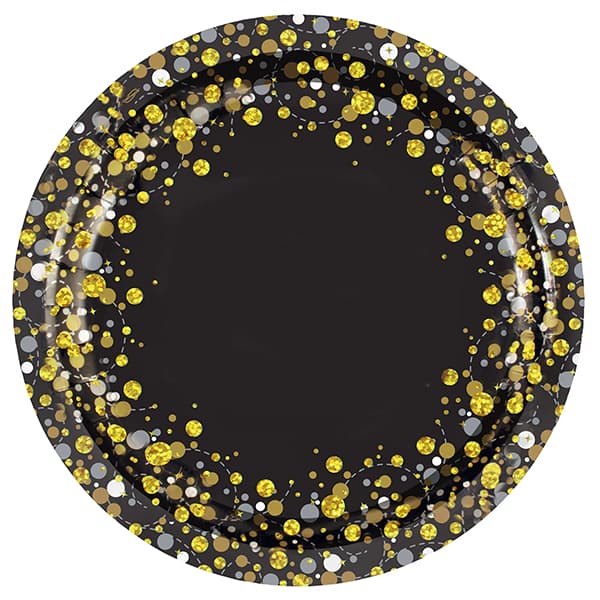 (image for) Sparkling Fizz Black & Gold Paper Plates 8pk