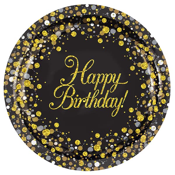 (image for) Happy Birthday Black Sparkling Fizz Paper Plates 8pk