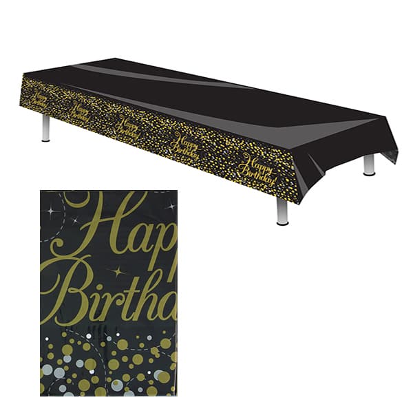 (image for) Happy Birthday Black Sparkling Fizz Plastic Tablecover