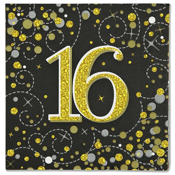 (image for) Black Sparkling Fizz 16th Lunch Napkins 16pk