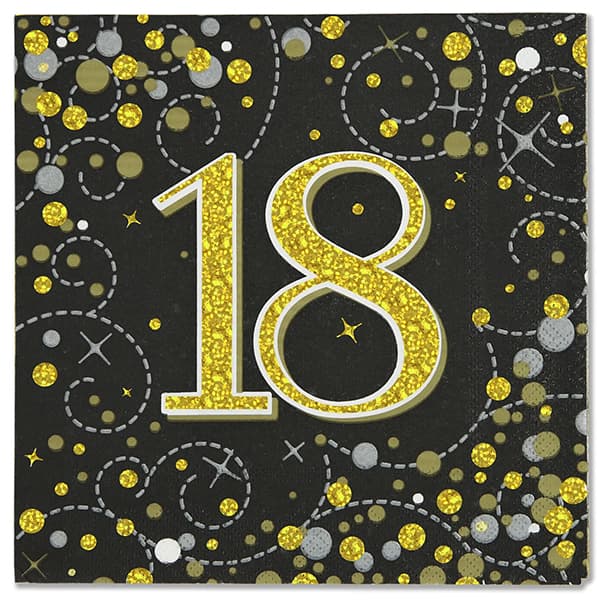 (image for) Black Sparkling Fizz 18th Lunch Napkins 16pk