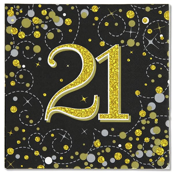 (image for) Black Sparkling Fizz 21st Lunch Napkins 16pk