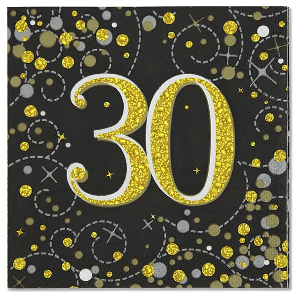 (image for) Black Sparkling Fizz 30th Lunch Napkins 16pk