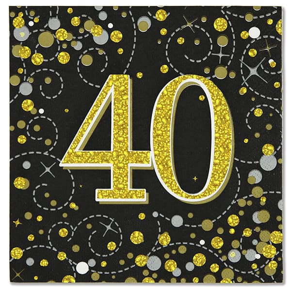 (image for) Black Sparkling Fizz 40th Lunch Napkins 16pk