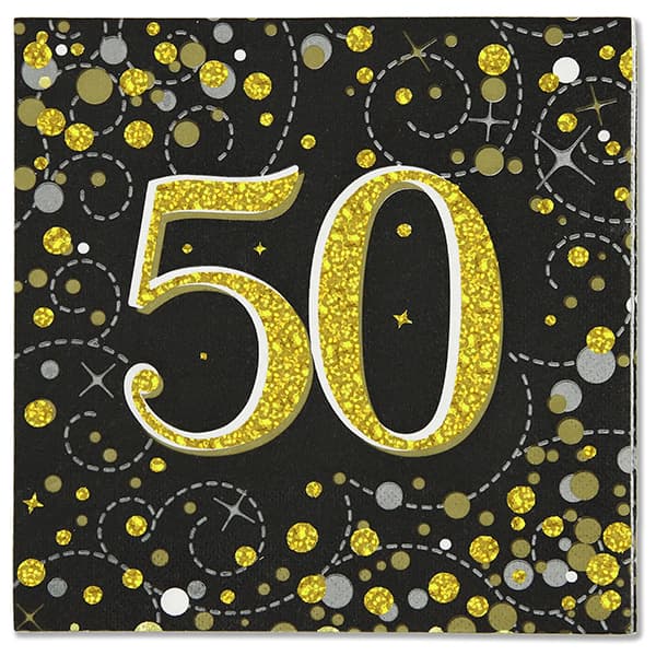 (image for) Black Sparkling Fizz 50th Lunch Napkins 16pk