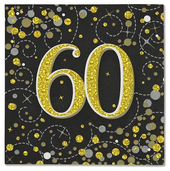 (image for) Black Sparkling Fizz 60th Lunch Napkins 16pk