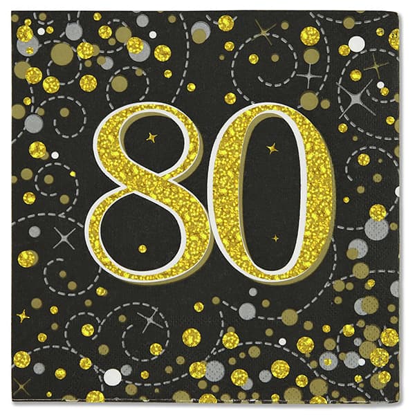 (image for) Black Sparkling Fizz 80th Lunch Napkins 16pk