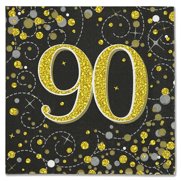 (image for) Black Sparkling Fizz 90th Lunch Napkins 16pk