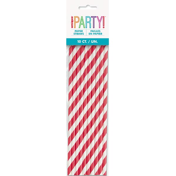 (image for) Ruby Red Stripe Paper Straws 10pk