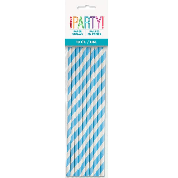 (image for) Powder Blue Stripe Paper Straws 10pk