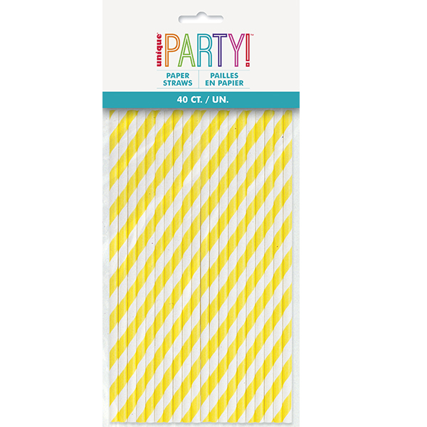 (image for) Neon Yellow Stripe Paper Straws 40pk