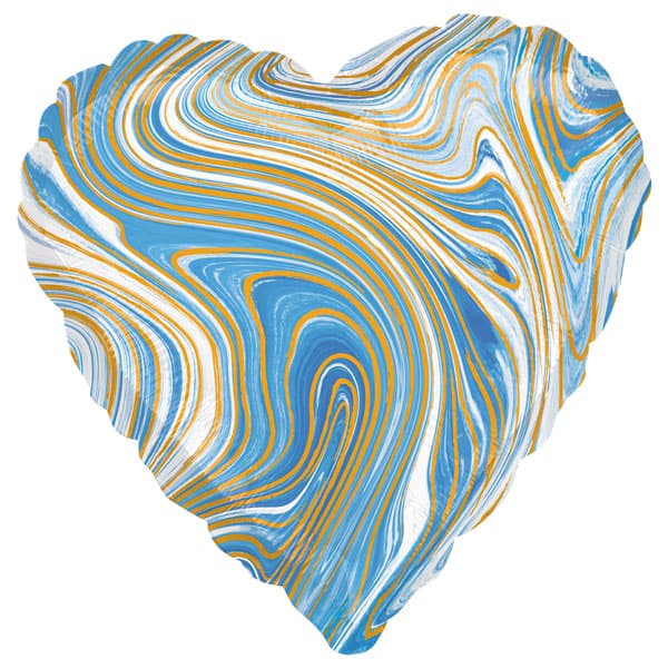 17" Blue Heart Marblez Foil Balloons