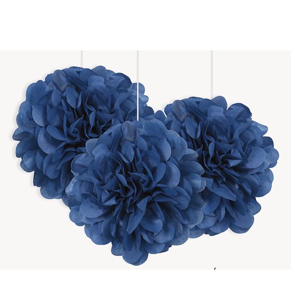 (image for) 9" Royal Blue Puff Tissue Decorations 3pk