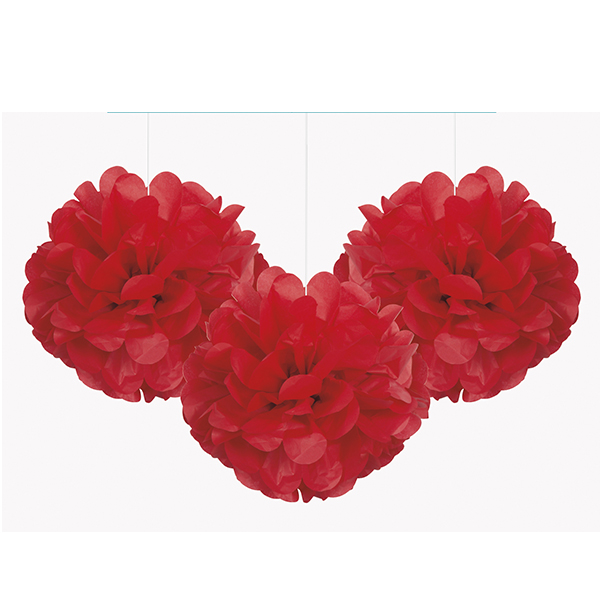 (image for) 9" Ruby Red Puff Tissue Decoration 3pk