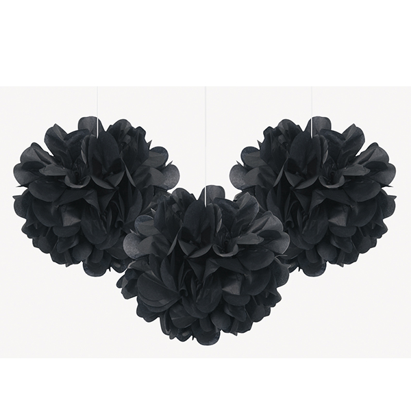 (image for) 9" Black Puff Tissue Decorations 3pk