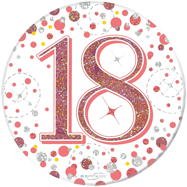 (image for) 18th Birthday Sparkling Fizz Rose Gold Holographic Badge