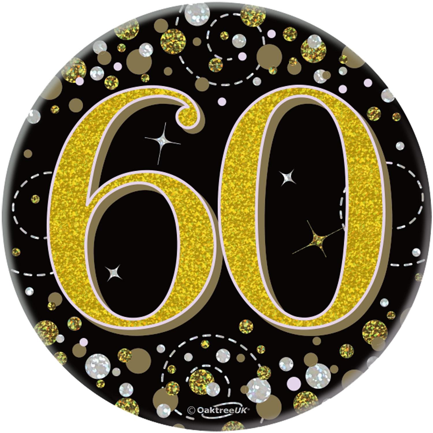 (image for) 60th Birthday Sparkling Fizz Black & Gold Holographic Badge