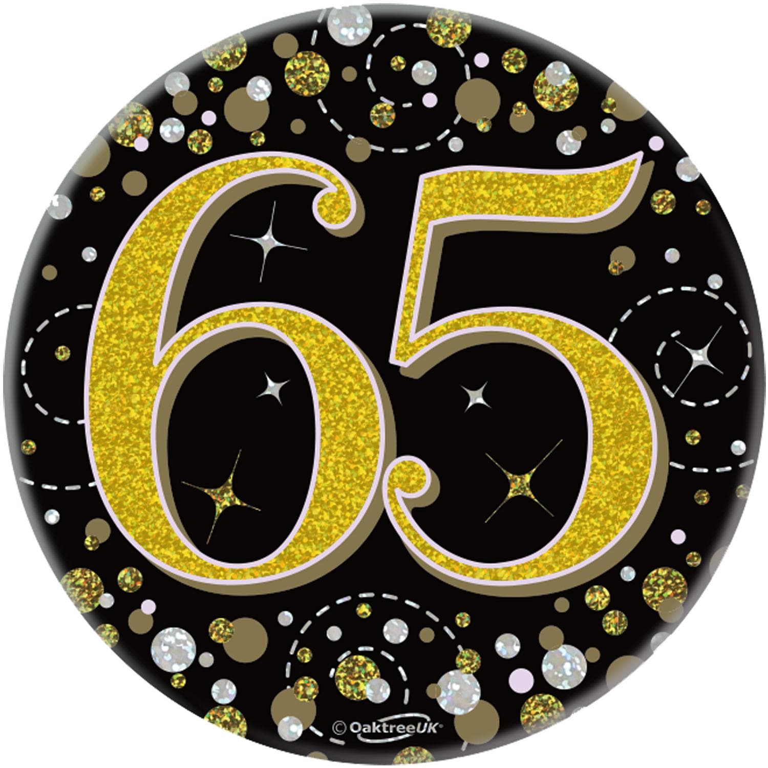 (image for) 65th Birthday Sparkling Fizz Black & Gold Holographic Badge